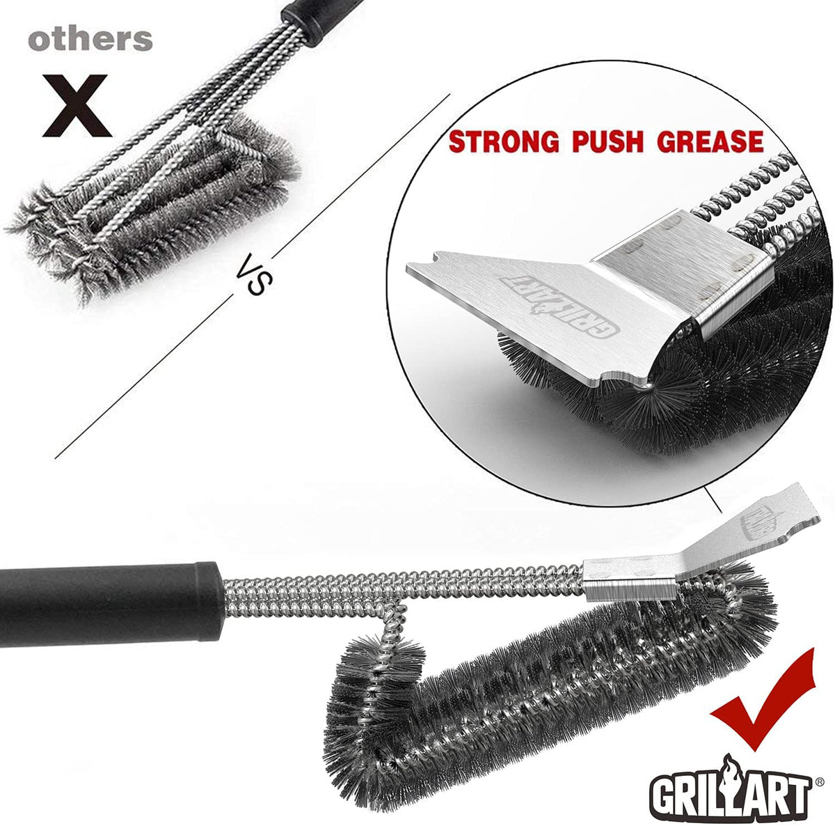 GRILLART Grill Brush and Scraper with Deluxe Handle, Safe Wire Grill Brush  BBQ Cleaning Brush Grill Grate Cleaner for Gas Infrared Charcoal Porcelain  Grills, BR-8529 - Yahoo Shopping