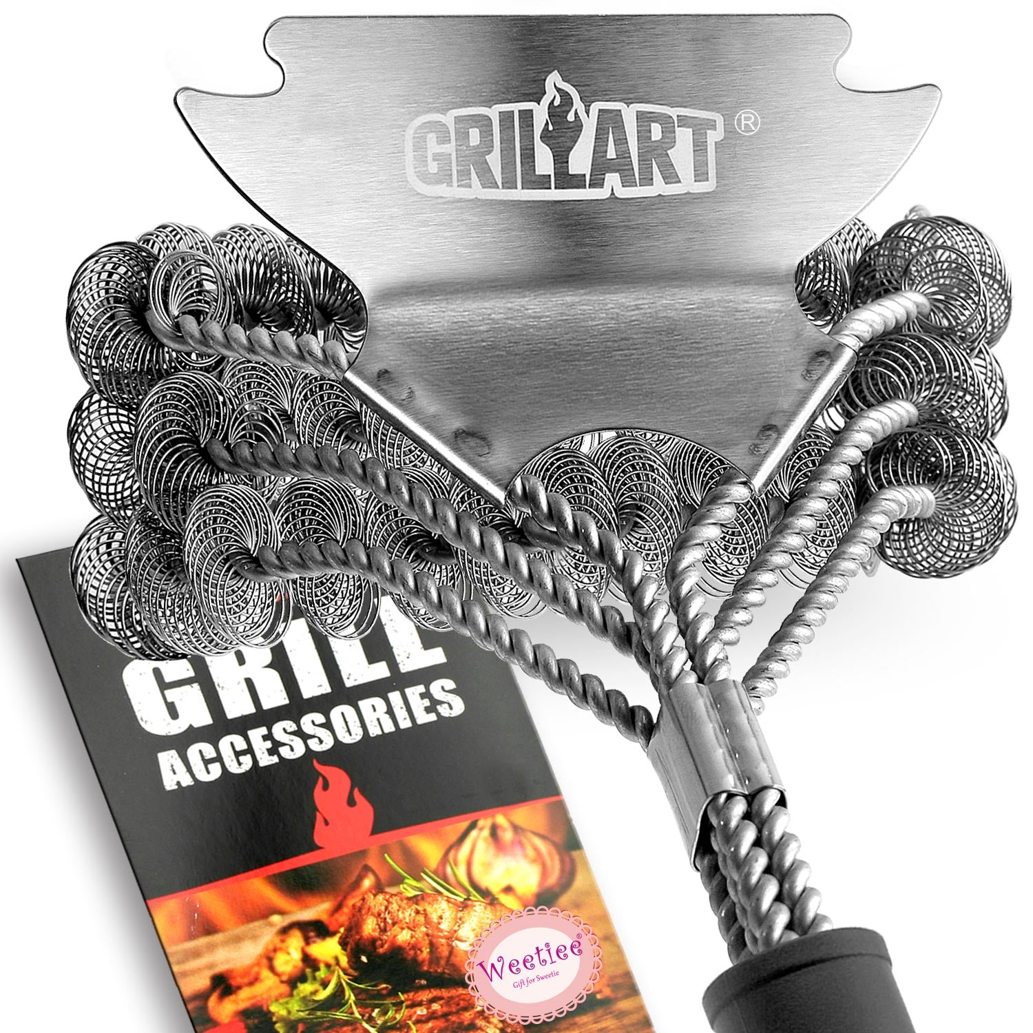 Pork Barrel BBQ Grill Brush w Scraper - Safe Bristle-Free, Heavy Duty