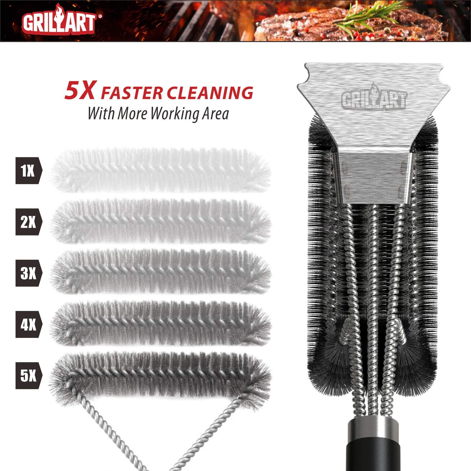GRILLART Grill Brush and Scraper - Extra Strong BBQ Cleaner