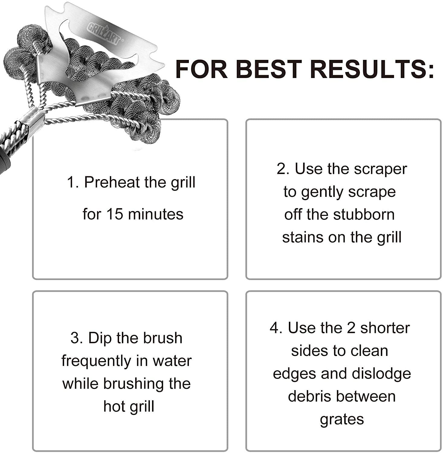  Grill Brush and Scraper Bristle Free, Grill Brush for Outdoor  Grill, 17 Stainless Steel BBQ Brush for Grill Cleaning, Grill Accessories  Gifts for Men, Hooks Included : Patio, Lawn & Garden