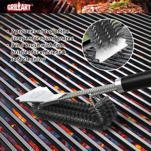 Grillart Grill Brush and Scraper, Extra Strong BBQ Cleaner Accessories, Safe Wire Bristles 18 Barbecue Triple Scrubbers Cleaning Brush for GAS