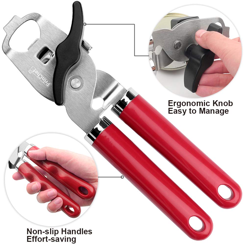 Can Opener Manual Tin Opener For Seniors With Arthritis , Handheld Can  Opener Safe Cut Smooth Edge With Ergonomic Grip Large Turn Knob(red)