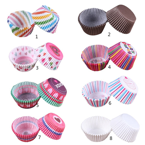 Weetiee 100pcs/set Colorful Paper Cake Cup Paper Cupcake Liner Baking Muffin Box Cup Case Party Tray Cake Mold Pastry Decorating Tools